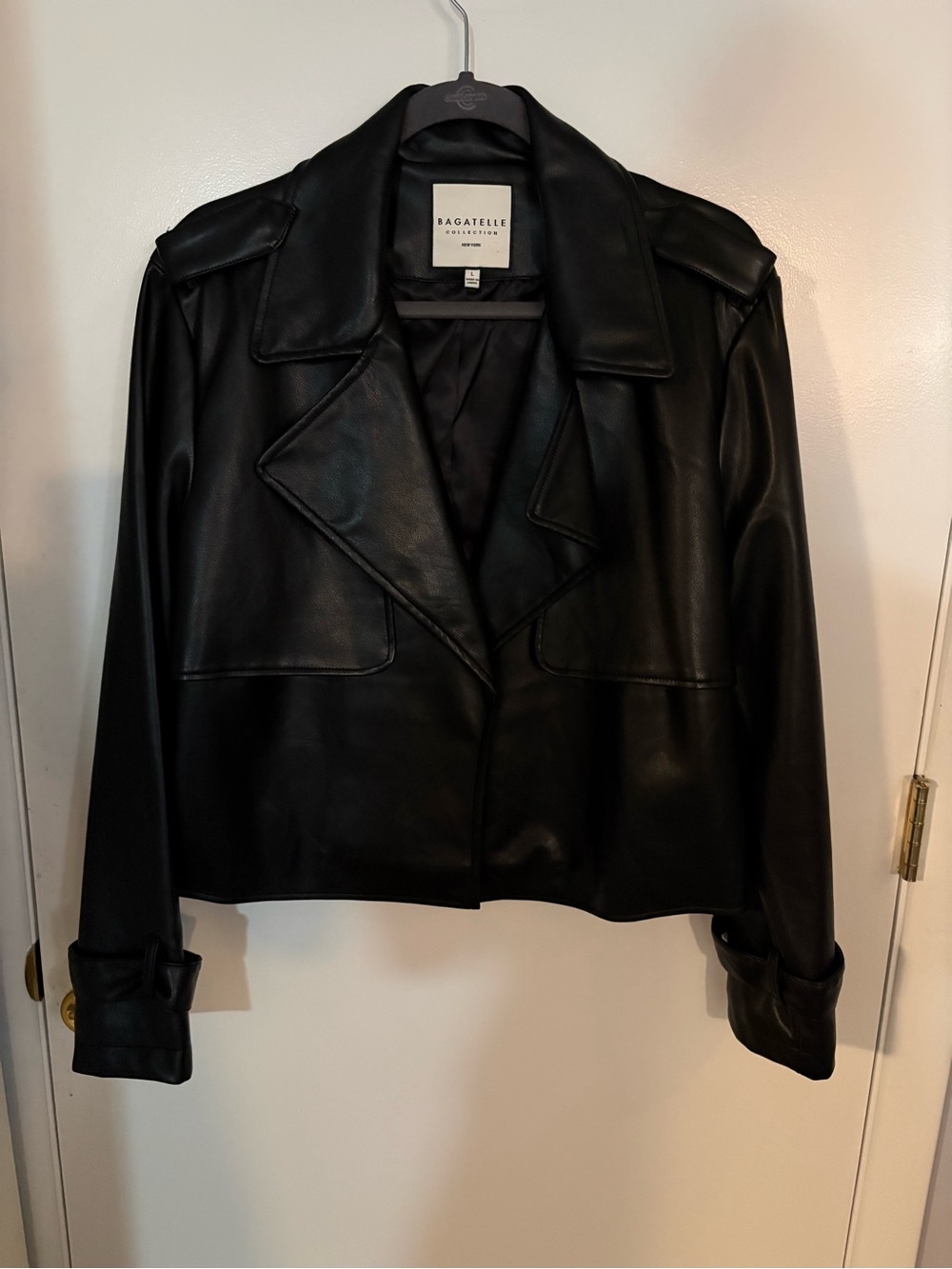 bagatelle Black Faux Leather Cropped Moto Jacket